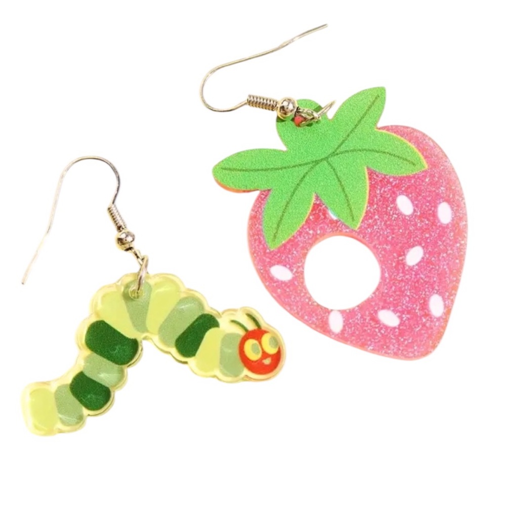 Caterpillar & Strawberry Dangle Earrings